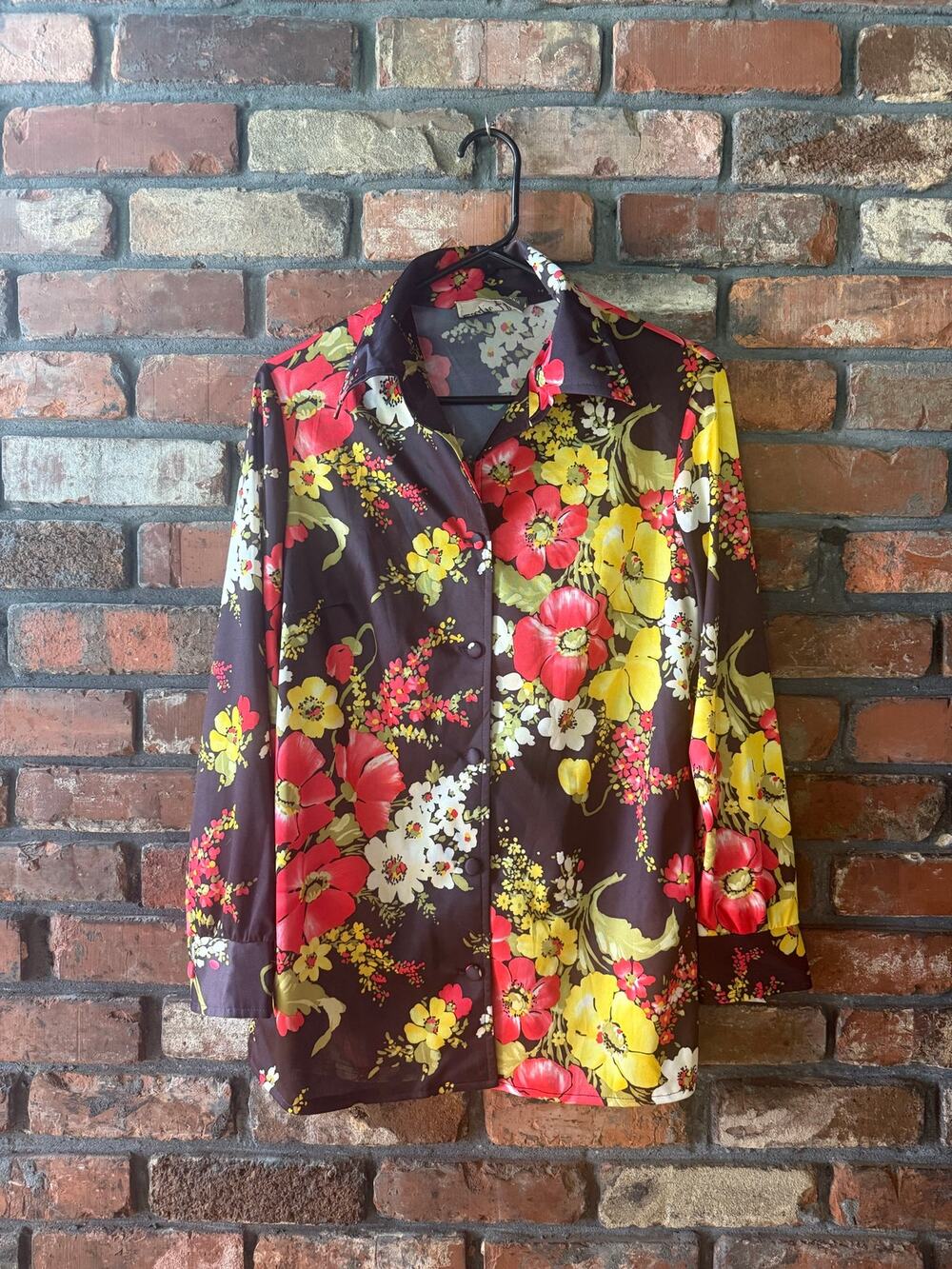 Vintage 70s Edith Flagg California Floral Dagger Collar Blouse M Retro